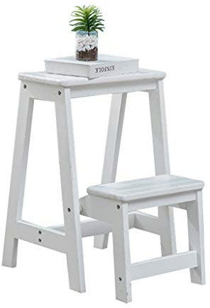 Klapptreppe Klapptritt Stabile Klapphocker Leiter aus Holz 2 Stufen Leicht und klappbar Tritthocker für Zuhause Bibliothek Loft Leiterregale - 150kg Kapazität (weiß)