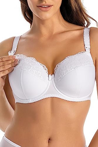 Teyli Damen Still BH - BH Bügel - BH Grosse Grössen Umstandskleidung mit Spitze - Still BH Große Brüste - Damen-BHS Stillen - Frauen Bra Weiß 85F