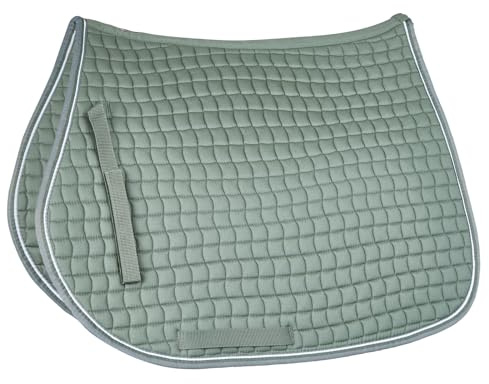 HORZE Adepto Padded All Purpose Quilted Equestrian Saddle Pad for Horses with Two-Tone Trim - Beetle Khaki Green - Horse