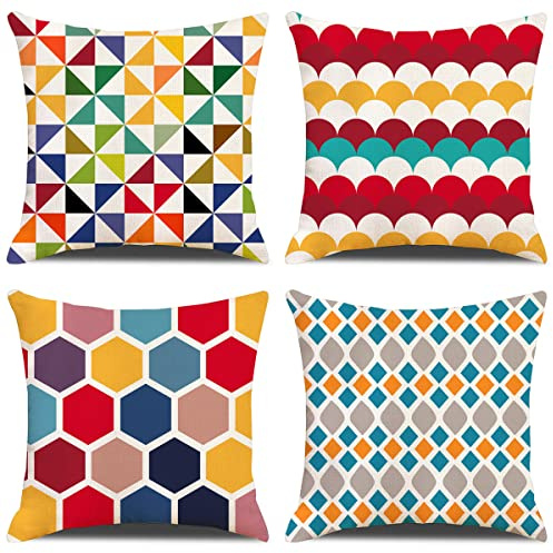 ZHAOMIMI Set di 4 Cuscini Divano colorato Geometrico Cotone Biancheria Decorativo Copricuscini Divano 45x45cm (giallo)