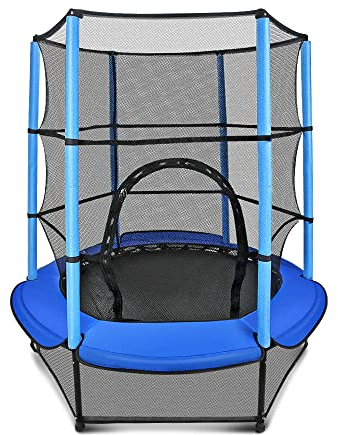 KinderTrampolin groß für Kinder faltbar FitnessBouner mit Sicherheitsnetz und Pad eingebauter ReißverschlussRahmenabdeckung robuster Stahl Springen Training IndoorOutdoorAktivitäten (blau)