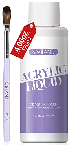 SAVILAND Acryl Liquid für Acrylic Nägel– 120ML Monomer for Acrylic Acrylpulver mit Acrylpinsel 12#,Nicht Vergilbende Formel Acryl Liquid,Acryl Liquid für Nägel Nagelverlängerung Schnitzen Heimwerker