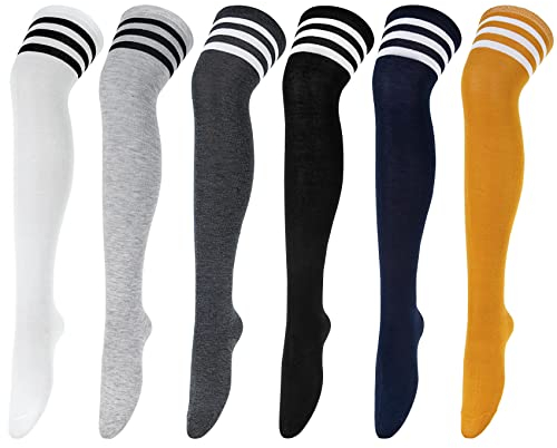 6 Pairs Knee High Sock Women Over Knee Thigh Socks for Girls Ladies Long Boot Stocking Leg Warmer High Socks Casual for Daily Wear, Cosplay