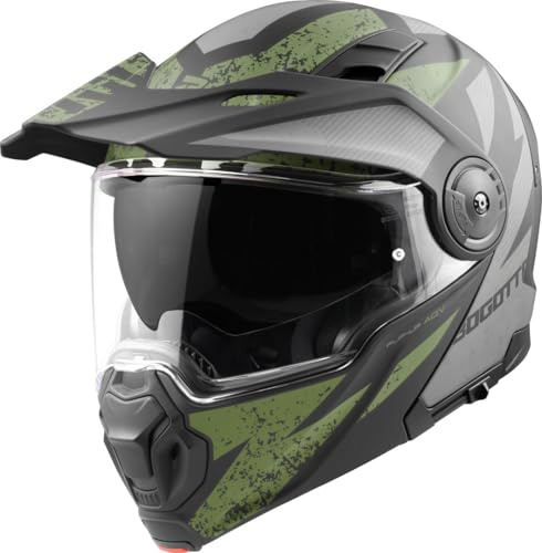 Bogotto FG-102 Safari Casque d’Enduro en Fibre de Verre, Schwarz Matt/Grau/grün, XL