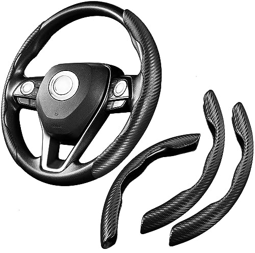 WSSROGY 3 Pack Carbon Fiber Car Steering Wheel Cover Protector Anti-Skid Segmented Butterfly Vehicle Wheel Covers Car Interior Accessories for Men and Women (Black)