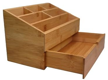 hausleben Schreibtisch Organizer aus nachhaltigem Bambus | 6 Fächer | mit Schublade | Schreibtischablage | Stiftebox | Büro