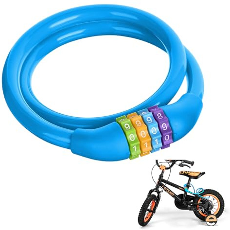 Cerradura Bicicleta Color, Candado Antirrobo para Bicicleta, Candado de Cable para Bicicletas, Cable de Bloqueo Antirrobo, Candado Bici, Apto para Bicicletas,Motos, Contraseña de 4 Dígitos, Azul
