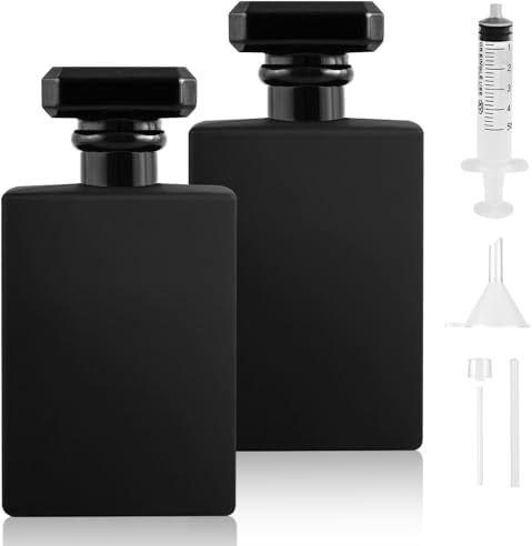 Omsscun 2Pcs Black Glass Perfume Atomiser 50ml, Perfume Glass Bottle, Small Square Empty Perfume Refill Bottles with Gold and Silver Nozzles for Wome(50ml)