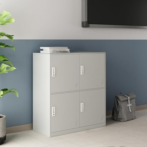 [en.casa] Schließfachschrank Rautavaara Spind mit 4 Schließfächern Umkleideschrank Metallschrank abschließbar Mehrzweckschrank 4-türig 100 x 90 x 40 cm Lichtgrau