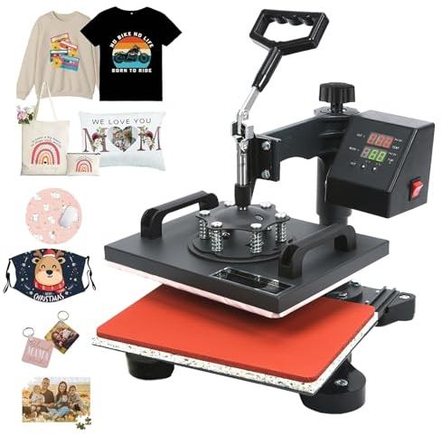 SDKEHUI Transferpresse 25x30CM Hitzepresse Heißpresse Heat Press Machine Tassenpresse Textilpresse Mulitifunktional Sublimation Wärmepresse Maschine 360 Grad für T-Shirts