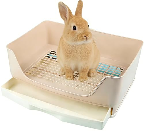 Large Rabbit Litter Tray,Small Animal Litter Box Toilet,Pet Potty Trainer with Drawer for Rabbit Guinea Pig Galesaur Ferrets Hamster Hedgehog Small Animals (Brown)