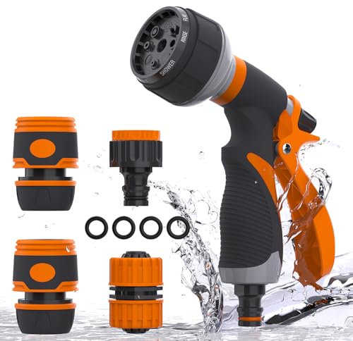 Hose Pipe Spray Gun Garden Hose Pipe Spray Gun 8 Adjustable Patterns Hose Nozzle Garden Hose Spray Gun for Plants & Lawns Watering, Car Washing and Pets Bathing