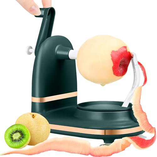 Sbucciatore per mele, in acciaio inossidabile, a manovella, per frutta e verdura, con ventosa, antiscivolo, lame in acciaio inox, sbuccia, anima e taglia in pochi secondi per la cucina di casa (verde