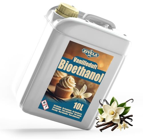 Bioetanolo 96,6% 10 l, profumo di vaniglia di alcool biologico 96,6% 10 l, bioetanolo per camino, caminetto, camino a bioetanolo, profumo di vaniglia, combustione pulita, senza fumo, fiamma vivida e