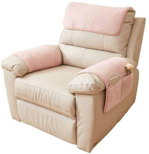 QSZTJJ Sofa Armlehnenbezüge, Sesselschoner Sesselauflage, Fernsehsessel Schutzbezug Anti-Rutsch, Sesselauflage mit Armlehnen und Taschen für Zuhause mit Kindern und Haustieren Hund (Rosa,1 Sitzer)