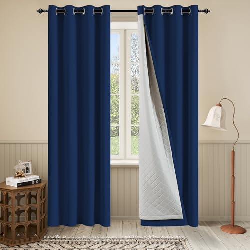 OYRING Soundproof 3 Layers Curtains Thermal Insulated Heavy Curtains 96 Inch Length 100% Blackout Grommet Soundproof Curtains for a Cozy and Quiet Bedroom Navy Blue 1 Panel 50x96 Inch