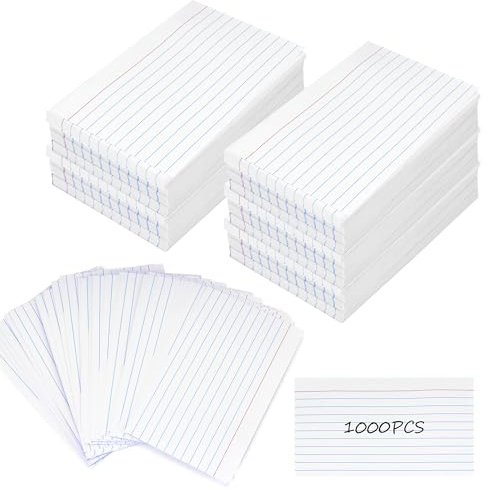 Aramanara 1000 Pcs 3 x 5 in Revision Flashcards, Ruled Index Cards, Blank Index Cards, 12.5 x 7.6 cm Lined Flashcards for Office, Study Record(White)