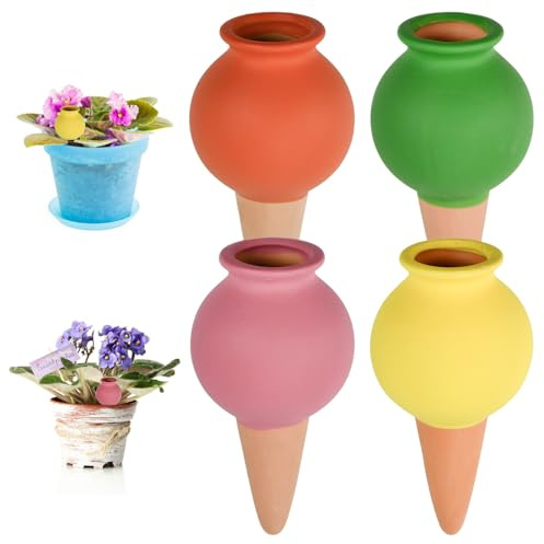 NAROSEBE 4 PCS Cono Riego Arcilla Picos de Riego Arcilla Riego Automático para Plantas de Interior Riego por Goteo Picos Conos Arcilla Dispositivo de Irrigación Automático para Regar Planta 4 Colores