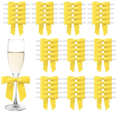 MORSUNBELA Fiocchi Decorativi, Piccoli Fiocchi Regalo, 50 Pezzi, Giallo, Confezione Regalo, Fiocco, Regalo per Natale, Matrimoni