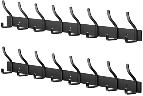 ZUIMENG Appendiabiti da Parete, Attaccapanni da Muro in Acciaio Inossidabile, Appendiabiti da Muro per Ingresso, Cameretta e Bagno (Nero, 8 Gancio 2Pc)