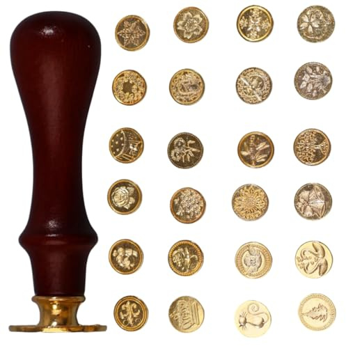 24 Pcs Wax Seal Stamp Kit, Vintage Classic Brass Wax Stamp Seal Head with Wooden Handle for Wedding Party Invitation Greeting Cards Envelopes Gift Wrapping Letter(A, 24)