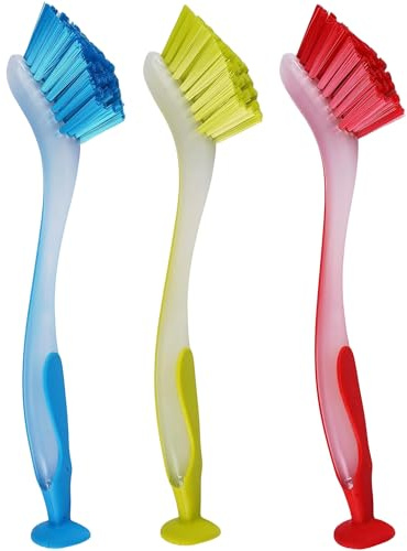 Yotlein Cepillos para Platos con Ventosa 3 Piezas, Cepillo Lavavajillas, Mango Antideslizante, para Fregar sartenes, ollas, Limpieza de fregaderos de Cocina