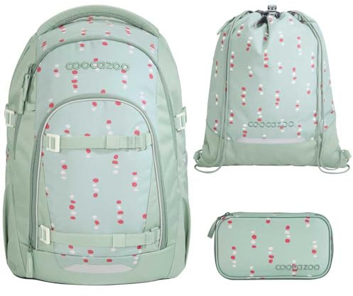 coocazoo MATE Schulranzen-Set 3tlg für Mädchen und Jungen ab der 4. Klasse mit Rucksack. Schlamperetui und Sportbeutel (Dancing Dots V2)