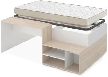 DEKIT - Pack Ahorro Cama Escritorio Kric con colchón Nova y somier Lama Ancha 90 x 190 cm
