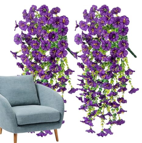 Artificiella petunia blommor för utomhusbruk 2 Stycken Trädgårds Falska | Ser ut riktiga petunior för Verandor, Uteplatser, Trädgårdar, Bakgårdar, Balkonger, Inomhus, Bröllopsfester