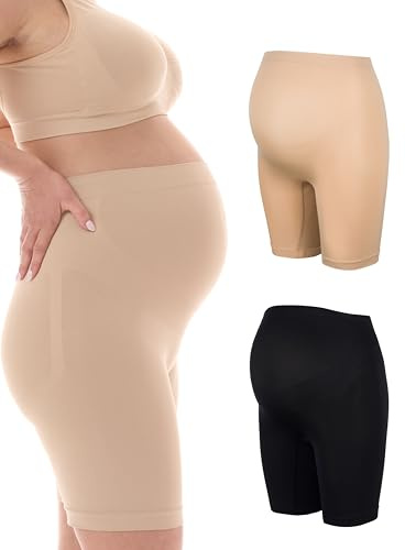 Herzmutter moderskapsshorts - over-mag-underbyxor - graviditetsbyxor med långa ben - sömlöst, sömlöst stöd - over-magshorts-underbyxor - beige-svart - uppsättning 2-5520 (L-XL, Svart/Beige)