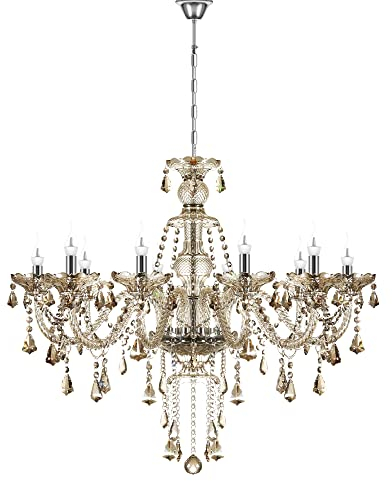 TRY-YEAN Cognac Crystal Chandelier with 10 Lights K9 Crystal Glass Chandelier Ceiling Light Candle Crystal Lighting Ceiling Pendant Lamp E14 with Adjustable Chain for Living Room Bedroom Hallway