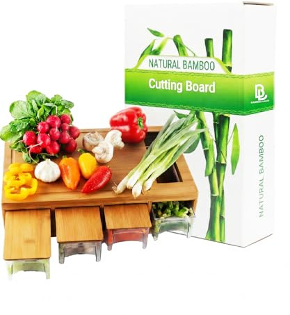 BAMBOO LAND- Large Bamboo Cutting Board with Containers, Food Prep Station, Cutting Board with Storage