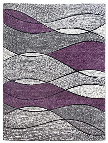 SrS Rugs® Impulse - Area Rug for Living Room, Bedroom, Hallway Runner Rug - Abstract Geometric Design - Provides Home with Comfort and Warmth (Purple Waves, 120cm x 170cm)