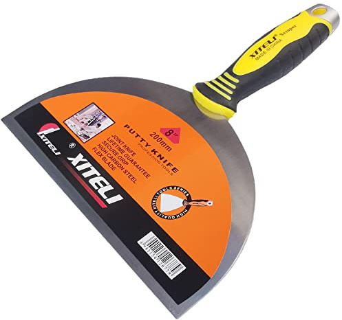ESreake Putty Scraper 8 Stainless Steel Putty Knives with Plastic Ergonomic Handle for Taping Paint Wall Floor Tile, Metal Spackle Tools Knife,Remover for Wood, Wallpaper Scraper (8)
