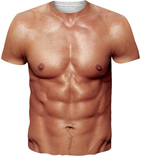 Loveternal Músculo Abdominal T-Shirt 3D Impreso Verano Ocasional de Manga Corta para Mujeres Hombres XXL