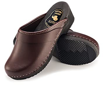 ESTRO Sabots Femme en Cuir, Homme Chaussures Hôpital Mules, Femmes Sabots Orthopédiques CDL07 (39, Brun)