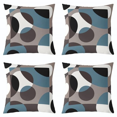 Erosebridal Pack of 4 Blue Throw Pillow Covers Circle Pillow Covers 20x20,Abstract Swirls Lines Stripes Cushion Covers Retro Grommet Patchwork Geometric Rustic Modern Circle Urban Art,Brown Black