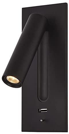 Lámpara LED de Pared para Interiores, luz de Pared para Dormitorio, luz de Lectura cilíndrica con USB e Interruptor de Palanca, Apliques empotrables de Montaje en Pared, rotación de 350 °, lámpara d