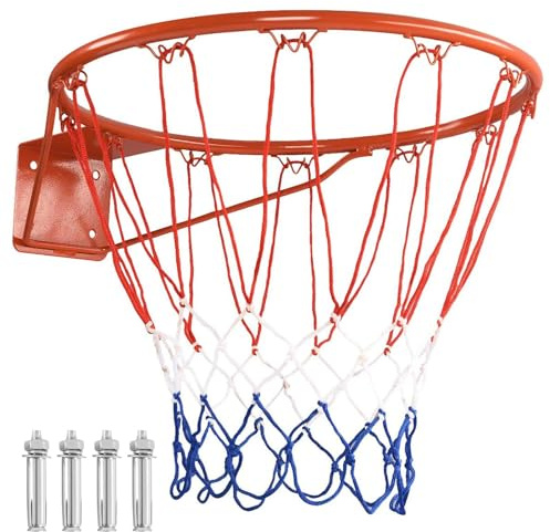 COSTWAY Ø 45 cm/37 cm basketkorg inomhus, mini basketkorg med ring och nät, för dörr och väggmontering, basketring basketring basketring utomhus för barn och vuxna (Ø 45 cm, röd)