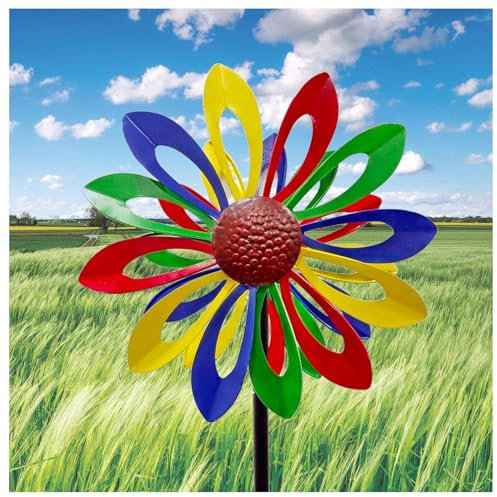Sunflower Windmill, 174CM Veleta Decorativa con Diseño De Girasol Molinillo Viento para El Jardín Metal, La JardíN DecoracióN del Patio,Color