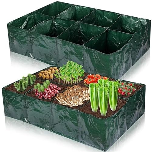 Sac de culture rectangulaire surélevé pour plantes de jardin, grand sac de plantation de légumes, sacs de culture en plastique pour herbes, séparateur épais (8 compartiments)