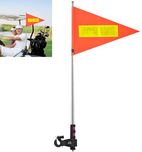 JINGHANGER Golfwagen Fahnenmast Reflektierend Flagge mit Teleskopstange 21x30cm Orangefarbene Sicherheitsflagge für Golfwagen Fahrrad und Rollstühle