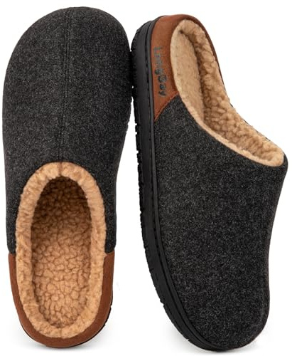 LongBay Men's Memory Foam Slippers Indoor Outdoor Slip On Warm House Shoes | Wool-Like Fabric, Sherpa Fleece Lining, Recyclable Nonslip Sole, Bedroom Living Room Office, Short Outdoor, Winter, Gift