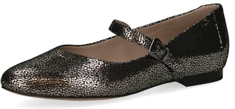 CAPRICE Donna Ballerine in Pelle con Chiusura a Strappo, Nero (Black/Gold), 39 EU