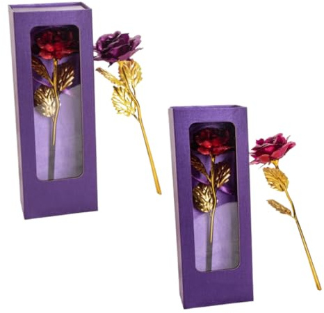 2 Piezas Rosa Eterna Regalo，Rosa de Oro Chapadas en Oro，para el día de San Valentín Día de la Madre Navidad Cumpleaños.