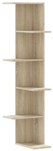 vidaXL Estantería Pared de Esquina Madera Roble Sonoma 36,5x36,5x140cm, Estante de Esquina, Estante montado en la Pared, Estante de exhibición de Pared