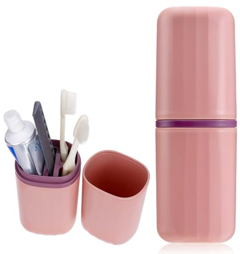 Giantree Étui pour brosse à dents de voyage - Gobelet portable 3 en 1 - En plastique - Pour voyage d'affaires, voyage, camping, maison (1 pièce) (rose)