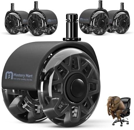 Mastery Mart Ruedas para silla de oficina, juego de 5, ruedas para sillas de oficina, lápiz de 10 mm x 22 mm, ruedas para suelos duros, repuesto para alfombrillas protectoras de suelo, aptas para
