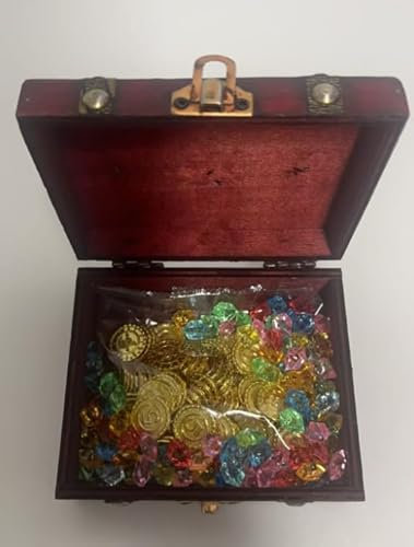 RNHDLY 201 Pièce de Trésor Pirate, 1 Coffre Ttresor, 100 Pièces de Pirate, 100 Pierres Précieuses de Pirate, Boîte de Coffre au Trésor de Pirate pour Anniversaire Pirate, Chasse au Tresor