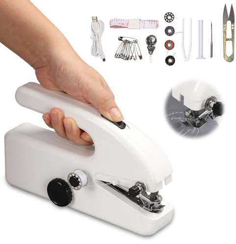 BigKing Mini Macchina da Cucire Portatile Elettrica, Bianca, 20 * 4,7 * 11,98cm, Macchine da Cucire Elettriche Con Kit da Cucito, Alimentazione a Batteria o USB, Per Tessuti, Vestiti e Tende